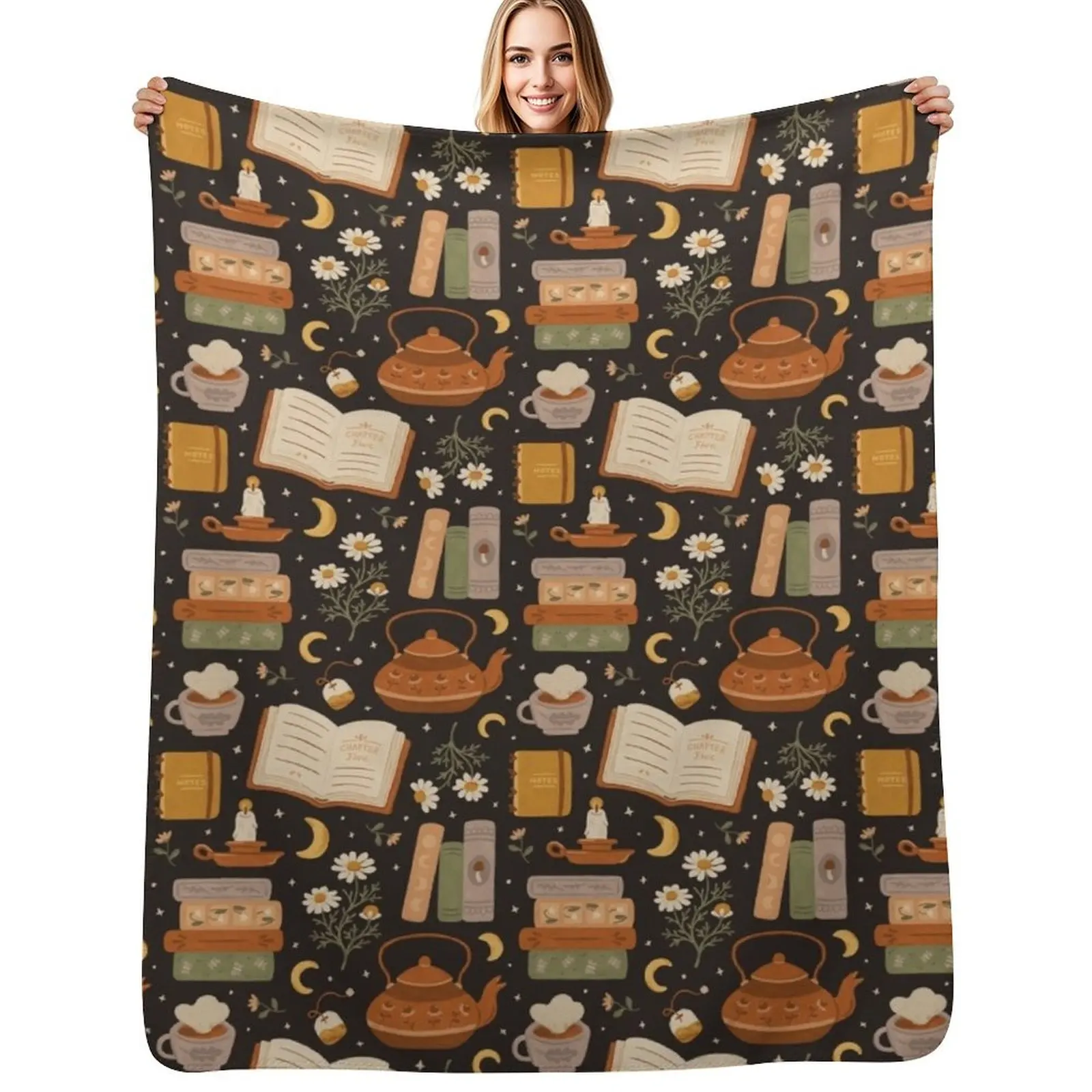 Sweet Bookish Dreams Throw Blanket Foldable Soft Warm Blanket for Outdoor Use