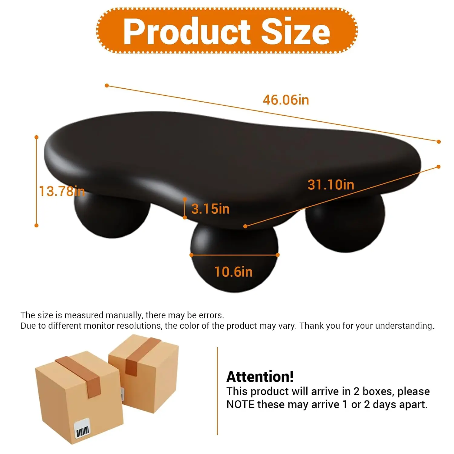 Cloud Shaped Coffee Table, Cloud Center Tables with 3 Ball Legs | Modern Irregular Design Center Table Living Room, Customized