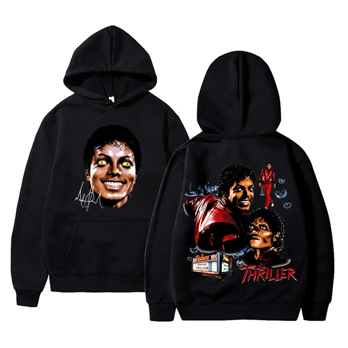 

Classic Vintage Michael Jackson Thriller Head Graphic Hoodie Men Vintage Gothic Rock Sweatshirt Male Oversized Pullovers Hoodies