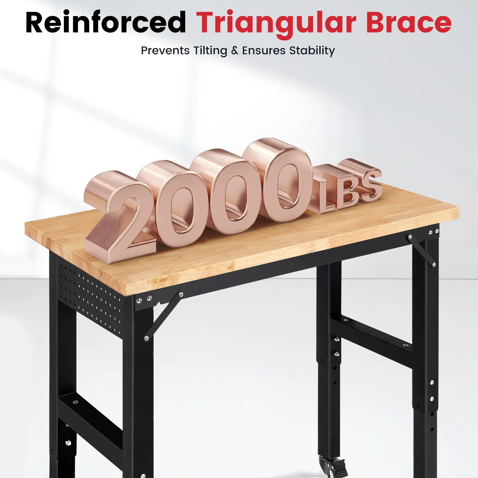 ENJOYWOOD 48" Workbench Garage Work Bench w/ Wheels Adjustable Height Work Bench w/  Pegboard Power Outlets Woodworking Table