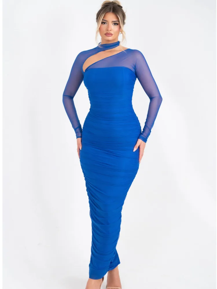 Articat elegante manga longa malha retalhos oco irregular vestido feminino sexy apertado dupla camada outono/inverno 2025 novo vestido