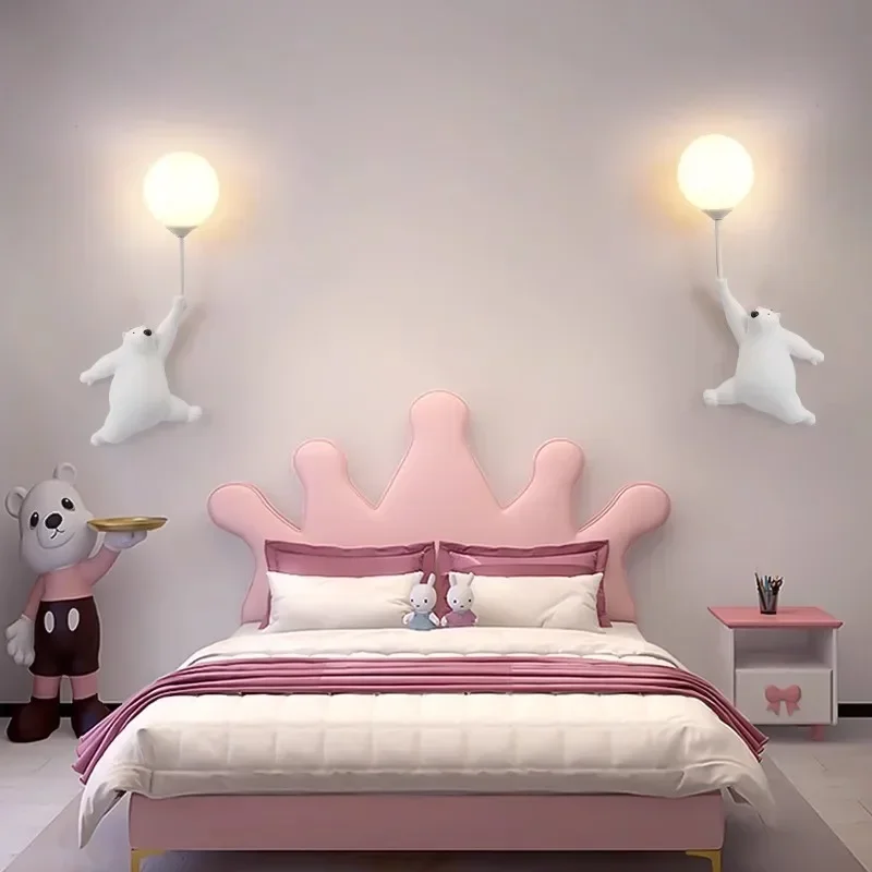 Imagem -06 - Modern Led Cartoon Wall Lamp Minimalista Bear Light For Children Baby Girl Bedroom Bedside Moon Lighting Wall Decor Kids Room