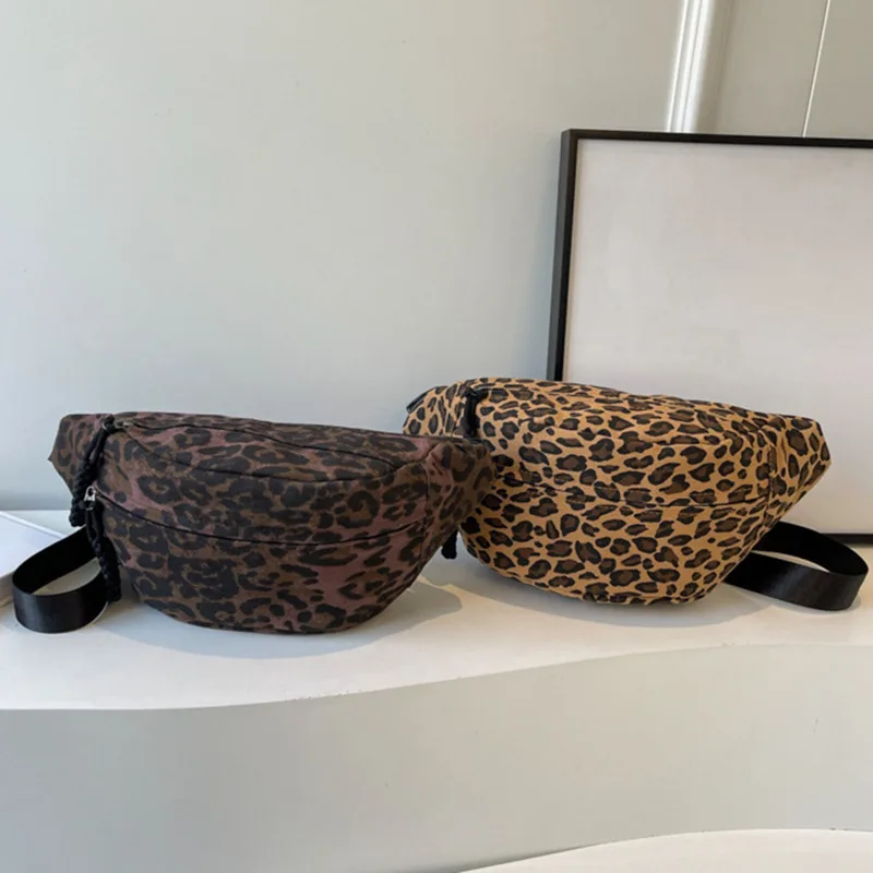 Large Size Leopard Prints Chest Bags For Women Canvas Large Capacity Shoulder Crossbody Bag 2024 Summer Latest Waist Fanny Pack