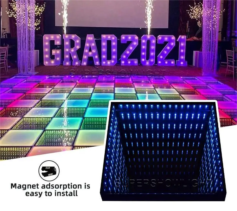 

LED Magnets Wireless Control 3D Dance Floor Portable Light Infinity Mirror Glass for Party Wedding Dj Club