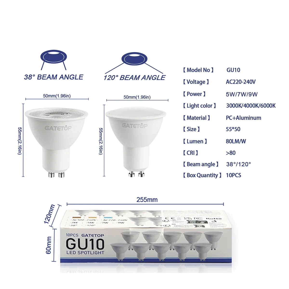 10Pack Focos Gu10 SpotlightLampara 220V Led Bulb Wholesale 5W-9W White Warm 3000k 6000K Suitable for Home Commercial Buildings