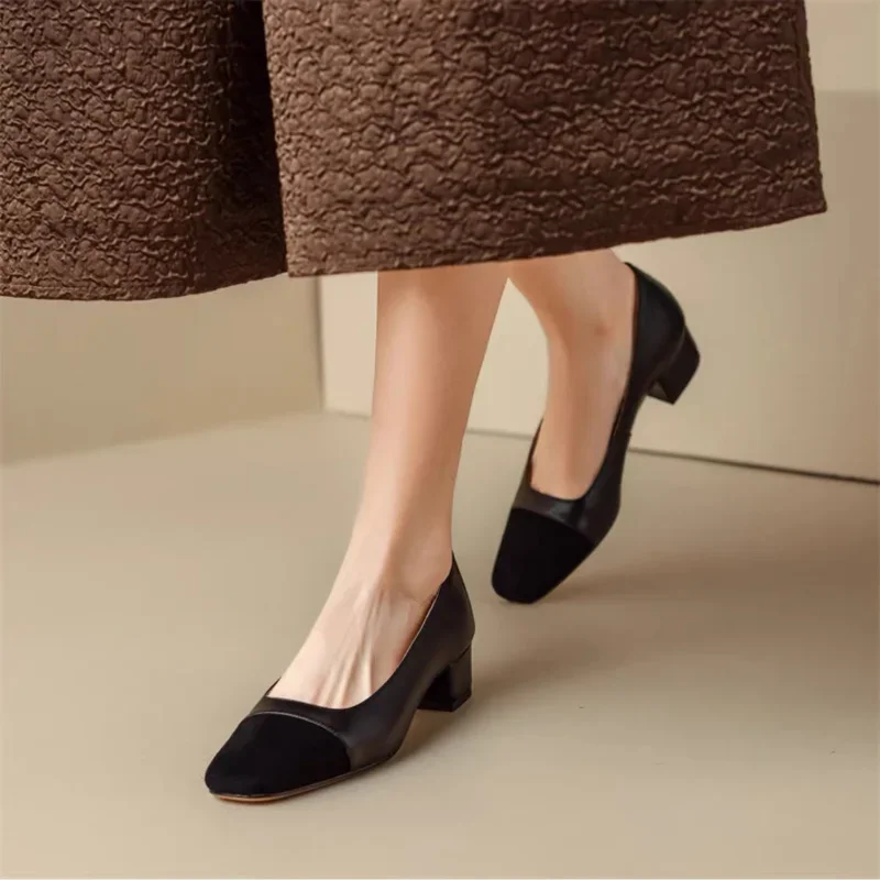 2024 Spring and autumn new women\'s fashion comfortable thick heel shoes casual low heel square head women\'s shoes