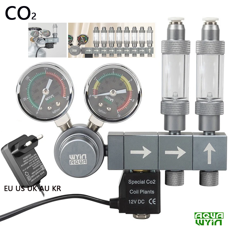

Aquarium CO2 regulator Solenoid valve Quick plug interface Bubble meter Fish tank control system CO2 pressure reducing valve