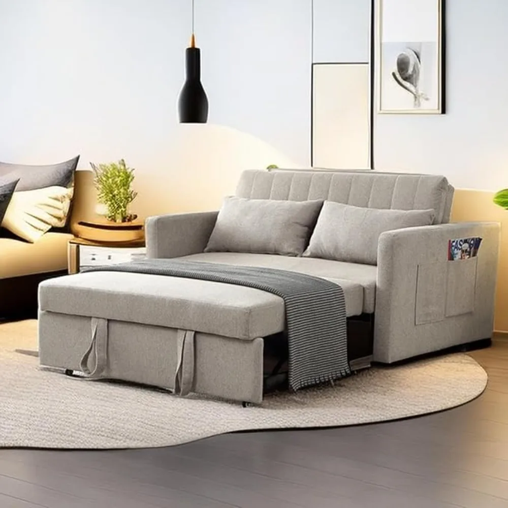 Sofa Bed, Convertible Sleeper Sofa Bed, 3 in 1 Multifunctional Loveseat, Pull Out Bed with Adjustable Backrest, Sofa Beds Brown