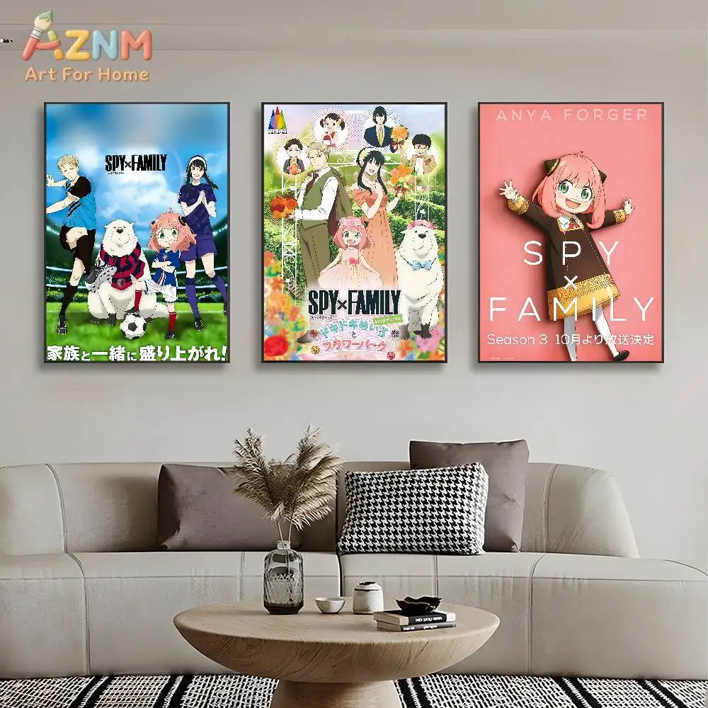 AZNM Spy x Family Forger Family Soccer Frameless Canvas Wall Art - Anime Sports Illustration Poster, Loid Yor Anya Bond Art Desi