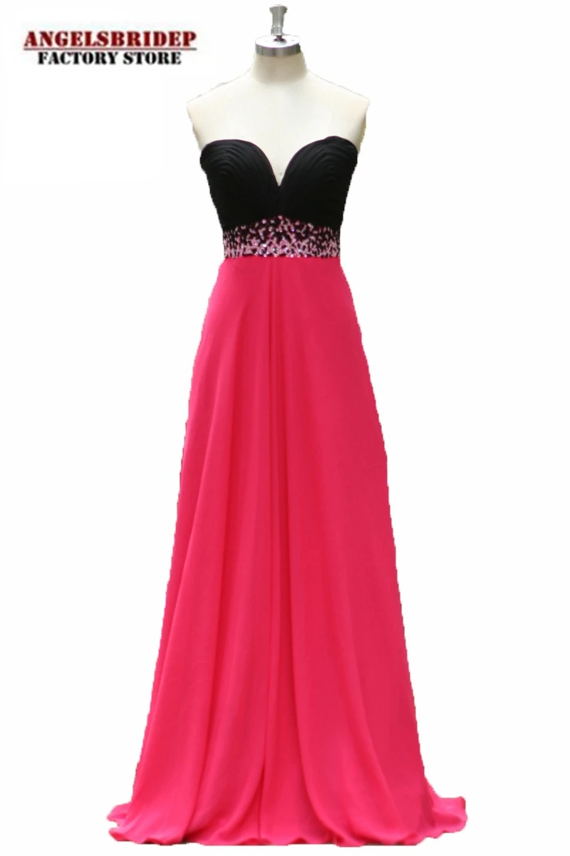 

Angelsbridep 2 STORE Black And Hot Pink A-Line Prom Dresses Sleeveless Evening Gown Sweetheart Chiffon Beads Sukienki