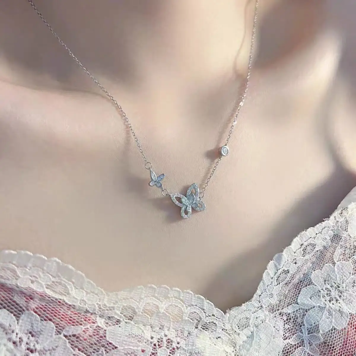 Luxury Classic S925 Serling Silver Women's Necklace. Butterfly 1:1 Design, Multiple Stacking, Adjustable Length. Festival Gift view 3