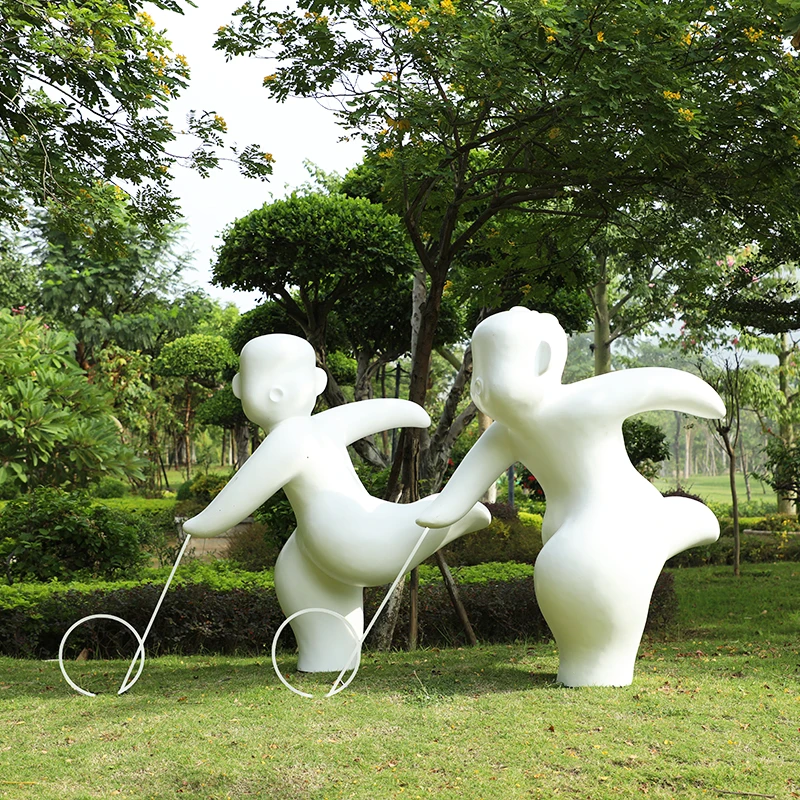 Outdoor Garden Park Decoration Sketch Reading Abstract Frp Doll Sculptured Ornaments