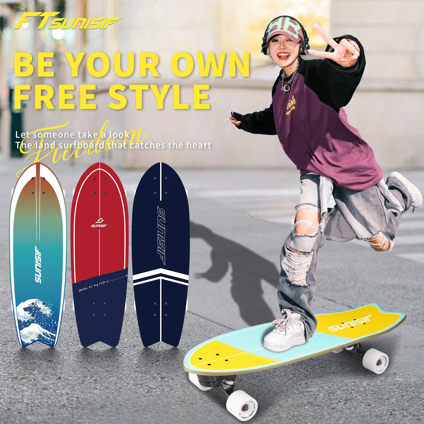 Sunisif تصفح الأرض لوح التزلج القيقب ركلة واحدة نحت كروزر لوح تزلُّج Longboard ضخ كول الجانب الرياضة الشارع في الهواء الطلق