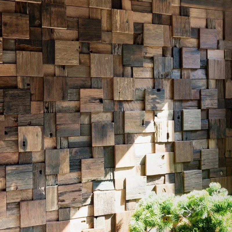 Solid wood mosaic background wall log decorative board invisible door retro homestay