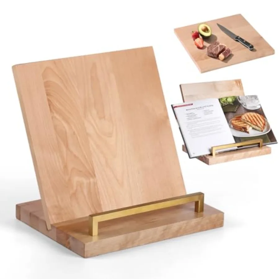 

Cookbook Stand with Removable Cutting Board Adjustable Recipe Book Holder, Charcuterie Board and Kitchen Serving Tray, Kitchen