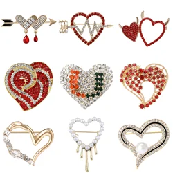 Valentine's Day Romantic Rhinestone Heart Brooch for Women Unisex Pearl Love Pins Banquet Party Backpack Gifts Jewelry Accessory