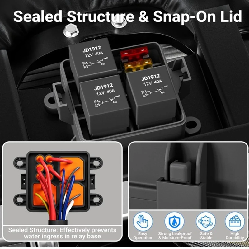 Super Sale 1 Set 12V 3 Way Waterproof Relay Box Pre-Wired Fuse and Relay Box
