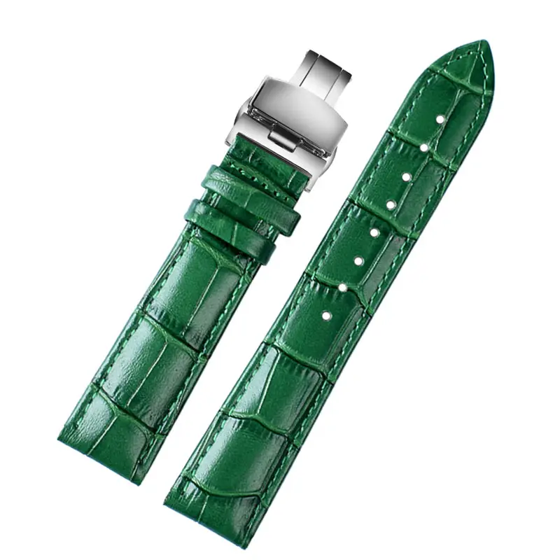 High Quality Bamboo Pattern soft cowhide watch Strap 16mm 18mm 20mm 22mm Men and women folding buckle green Waterproof watchband