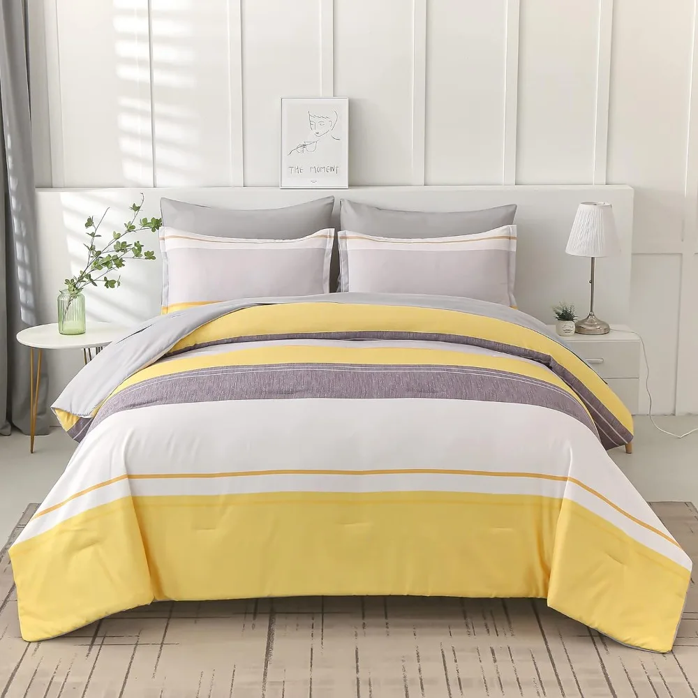 

Yellow 7 Pieces Bed in A Bag, Soft Lightweight Bedding Sets Collections for All Season, Queen