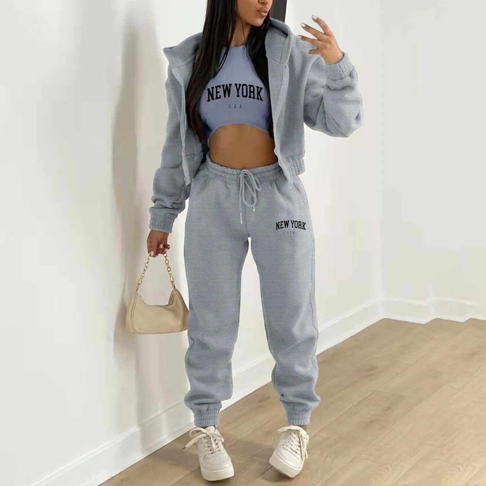 Women's Velvet Sweatshirt Alphabet Print Hooded Athleisure Set (3-Piece Set) two piece sets womens outifits  skirt sets