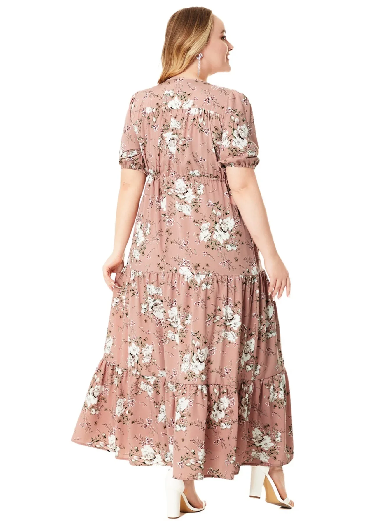 Robe d'été style bohème pour femmes, grande taille, col en v, manches cinq points, mode imprimé décontracté, style plage