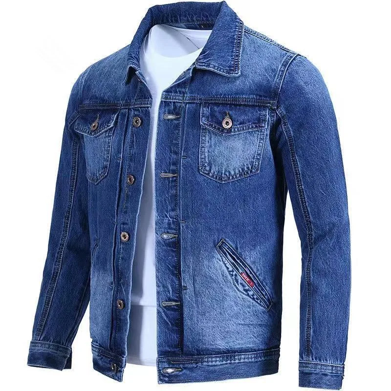 

Новая осенне-весенняя модная однотонная джинсовая куртка в стиле ретро, высококачественная, мужская, повседневная, свободного кроя, больших размеров, универсальная верхняя одежда