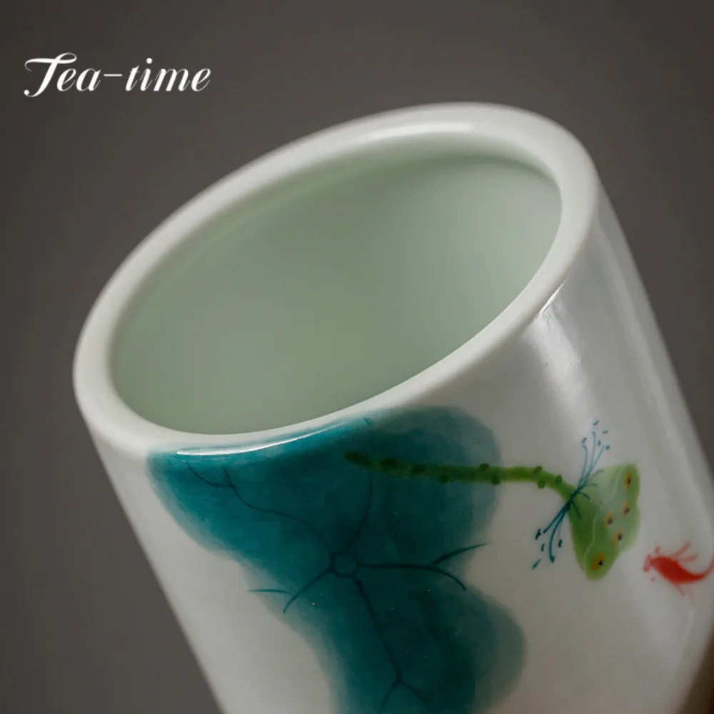 Pure Hand-painted Fish Play Tea Box Organizer Vintage Mini Storage Tank Wood Lid Containers Tea Caddy for Tea Supplies Ornaments