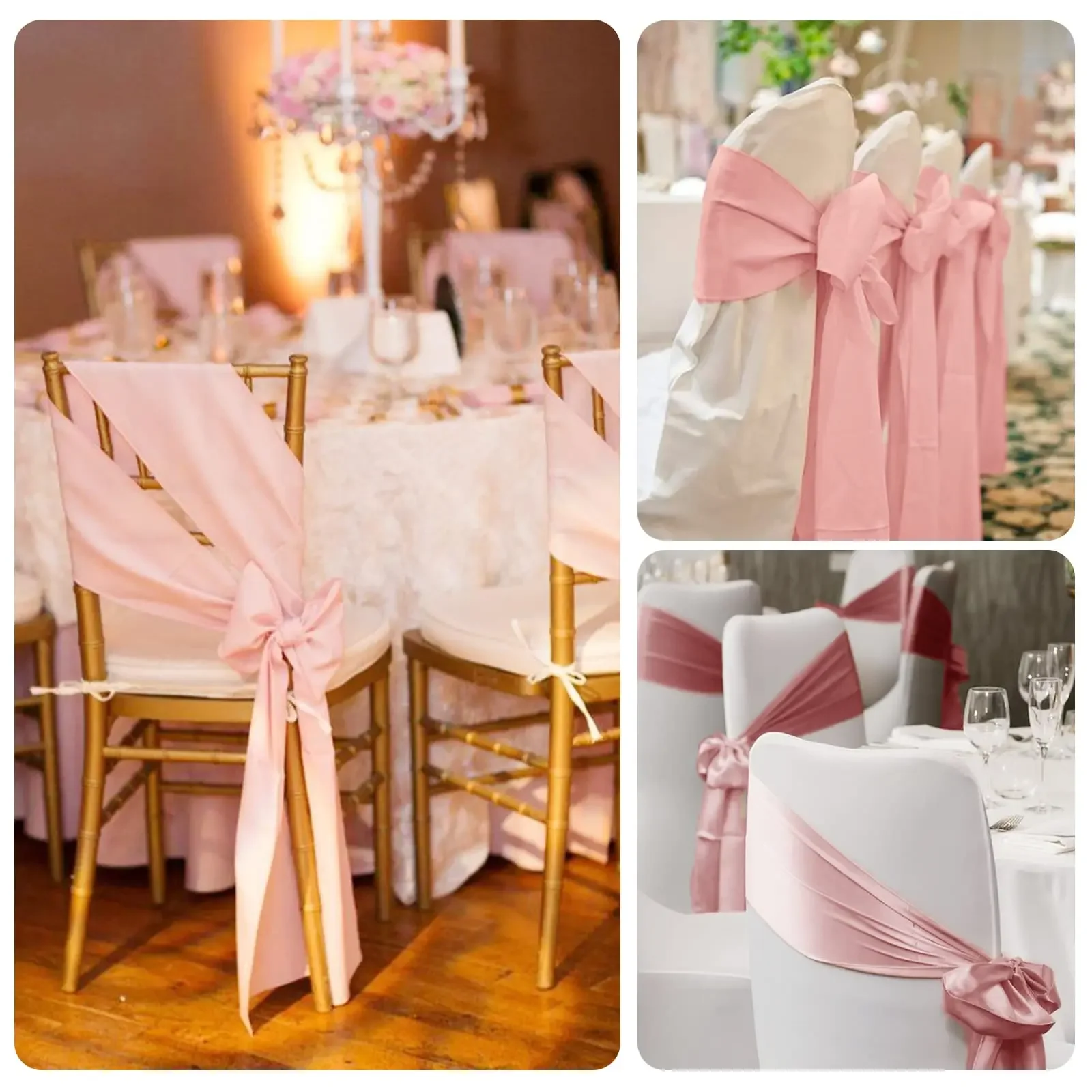 Wholesale 10/50pcs Gold Satin Chair Bow Sashes Wedding Chair Knot Ribbon For Party Event Hotel Banquet Supplies Home Decorations