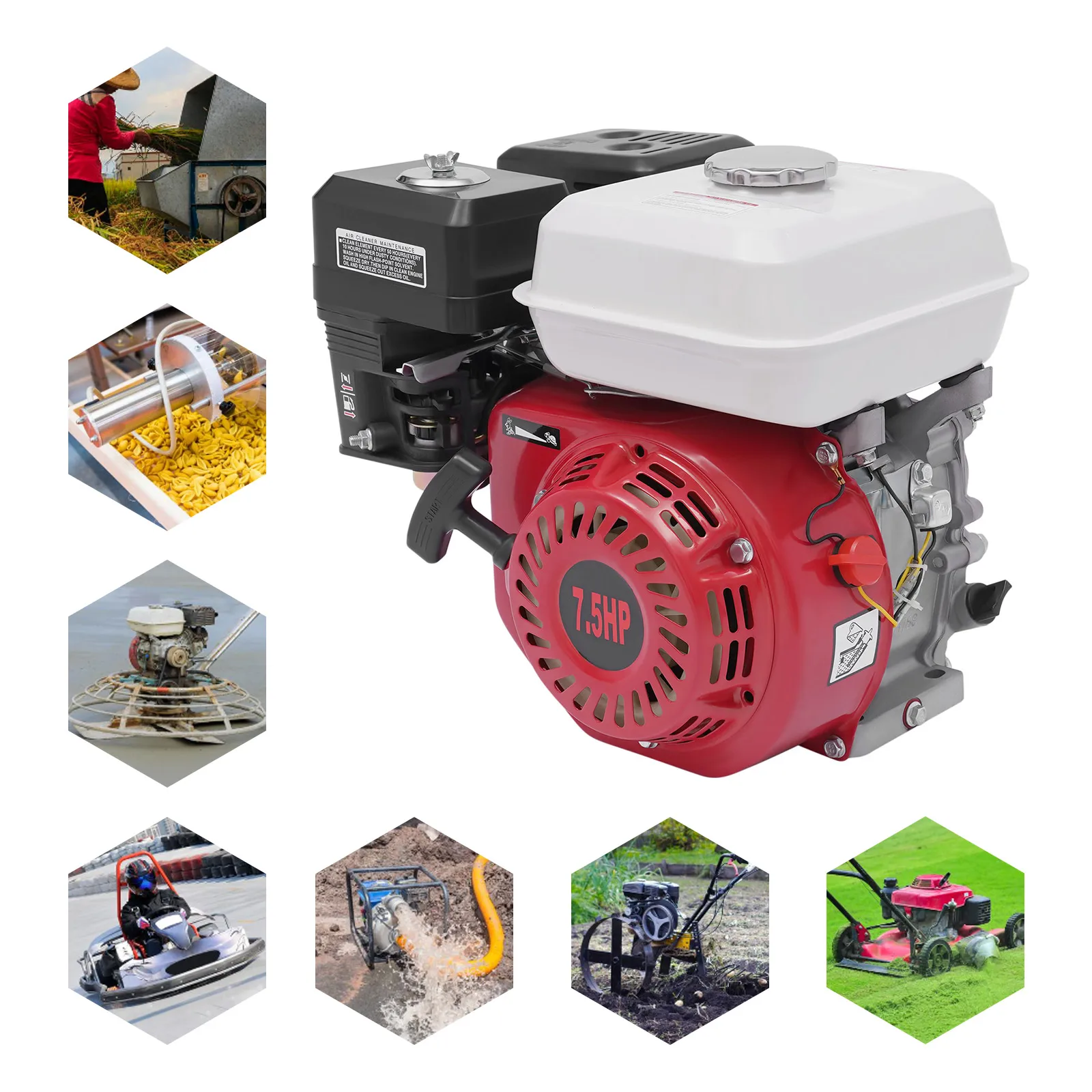 Portable Gasoline Engine 7.5Hp 215CC GX210 4 Stroke Inclined Single Cylinder Metal Generator Red Manual Starting