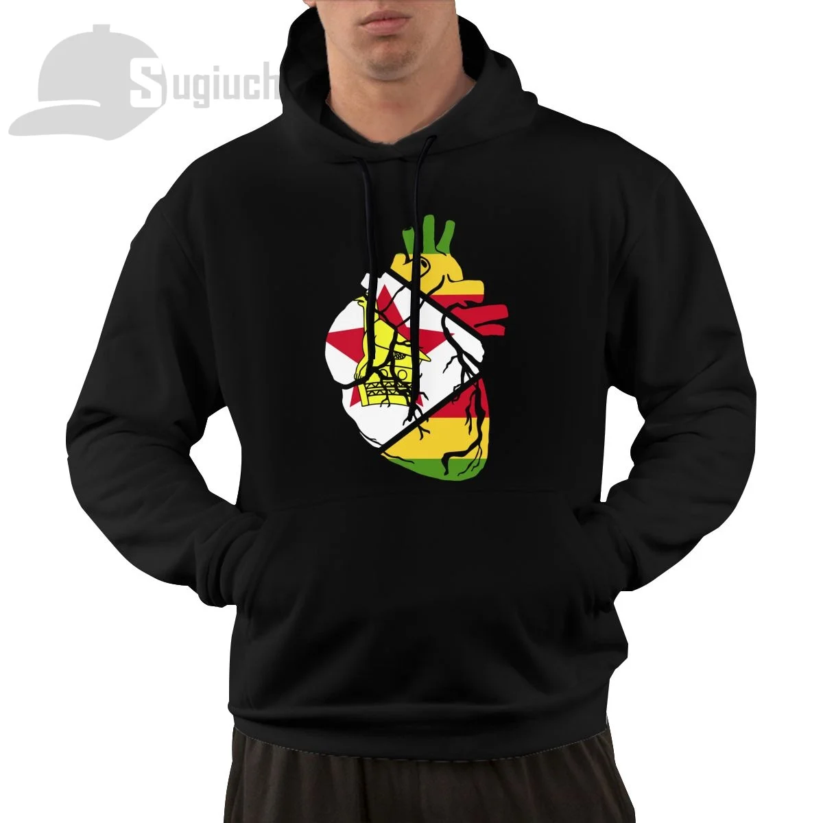 Zimbabwe Anatomical Heart Shape Country Flag Cotton Pullover Hoodie Men Women Unisex Hip Hop Style Sweatshirt