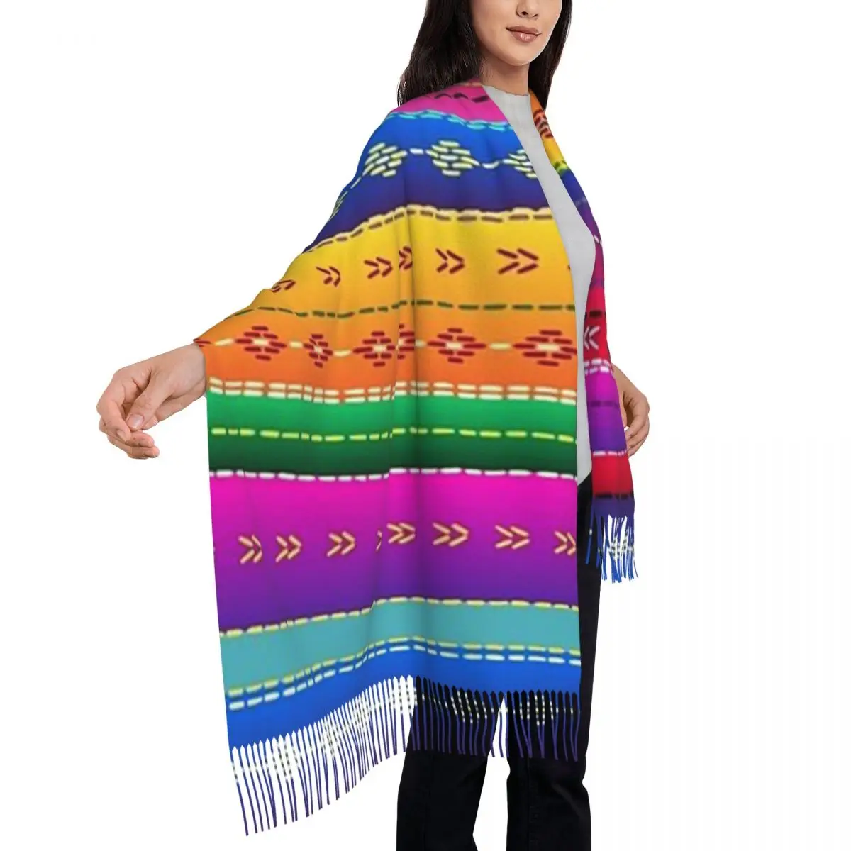 Cuzco etnico messicano sciarpa nappa sciarpe donna morbido caldo scialli e impacchi grande autunno inverno scialle avvolgere