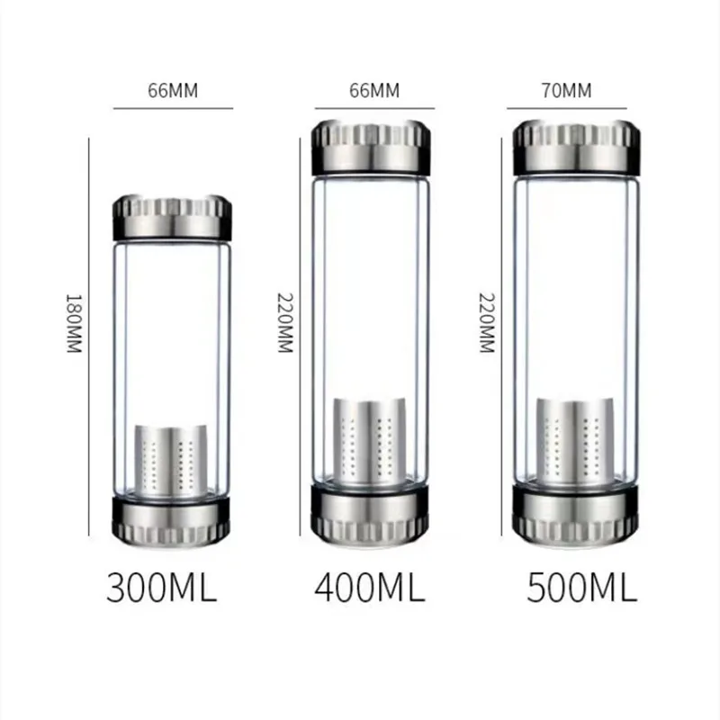 300/400/600ML Water Bottle Glass Stainless Steel Tea Infuser Filter Double Wall Lid Thick Bottom Drinking Office Home Cup Gift