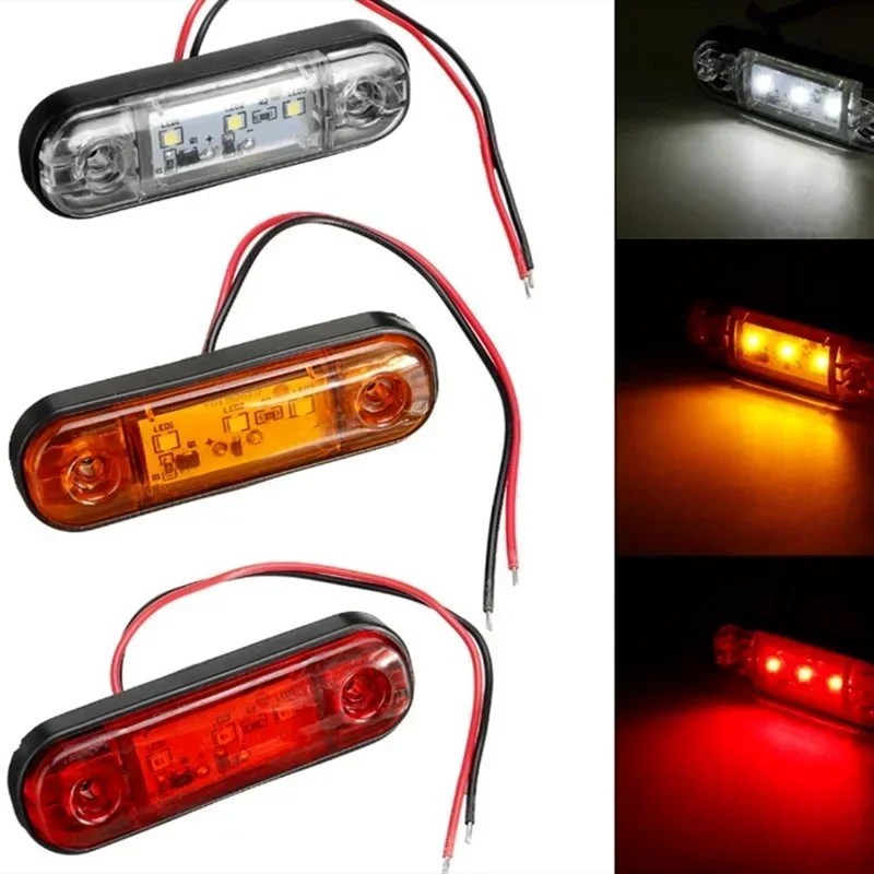 

10pcs 12V 24V 3 LED Car External Side Marker Warning Light Oval Clearance Signal Trailer Truck Lamp Truck Lorry Orange White Red