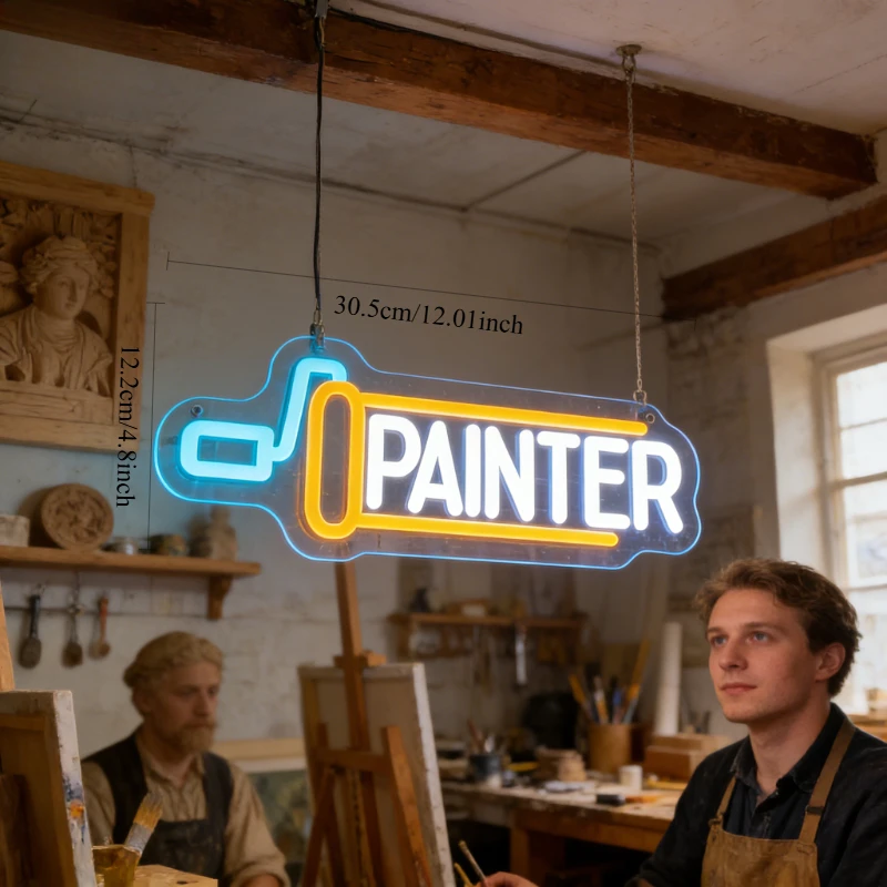 Painter Brush Art Studio LED Neon Light USB Dimmable Blue Orange Neon Sign for Artist Workshop Creative Room Wall Decor Gift