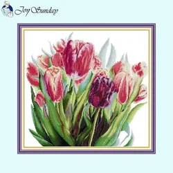 Watercolor Tulips Flower Patterns Cross Stitch Aida 14CT 16CT 11CT Printed Canvas Needlework Embroidery Kit Home Decor Crafts