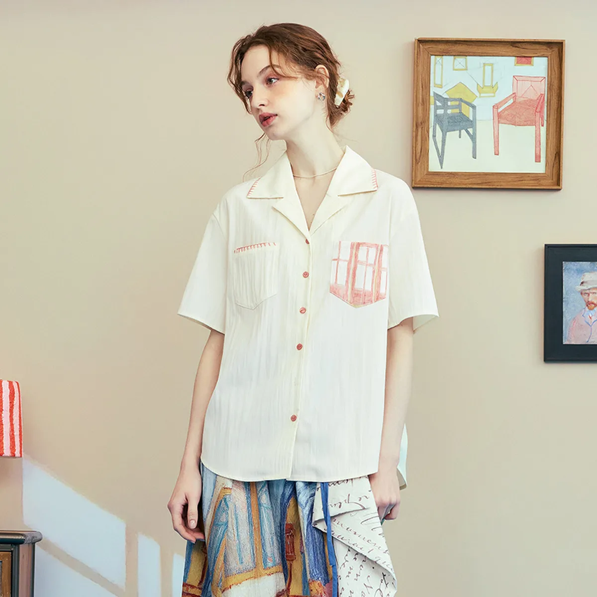 

Van Gogh-Inspired Vintage Pocket Collar Blouse