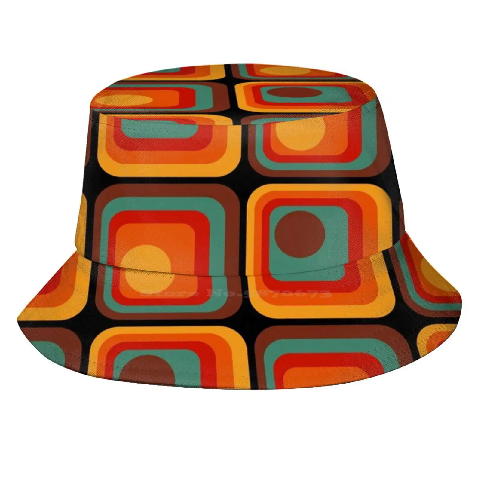 Retro Geometric Gradient Square And Circle Pattern 222 Sun Cap Fisherman Hat Bucket Hats British Fashion Mod 60S Mod Fashion