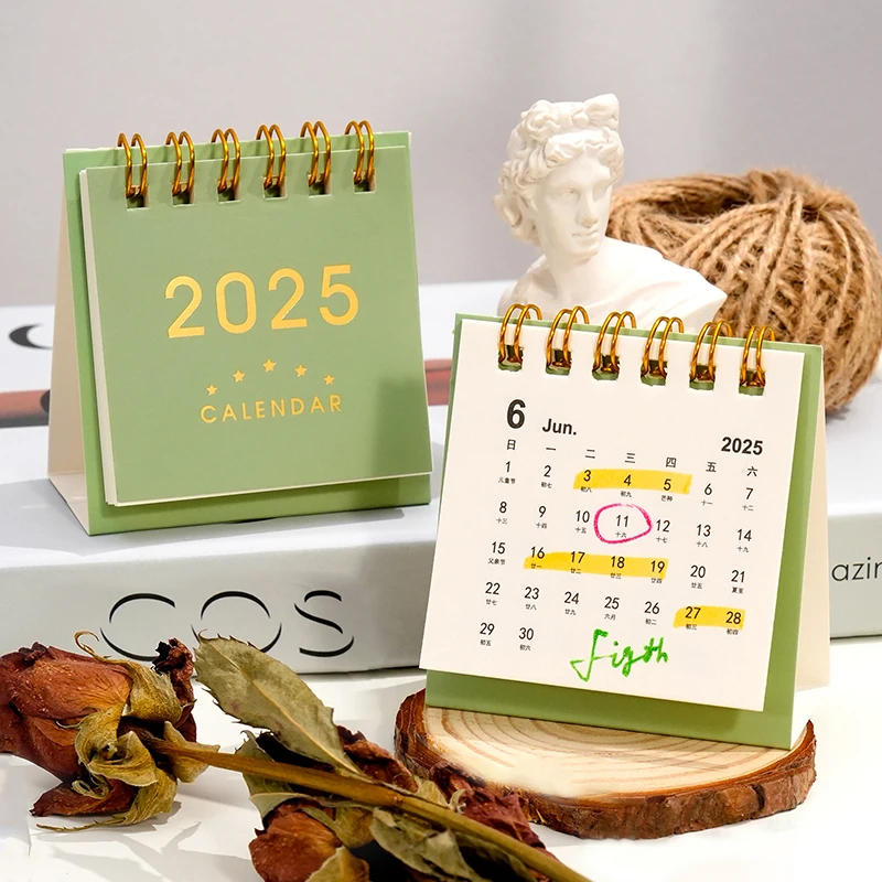 Mini calendario Simple 2025, suministros escolares de oficina, calendario de notas diario, planificador mensual, accesorios de decoración de escritorio