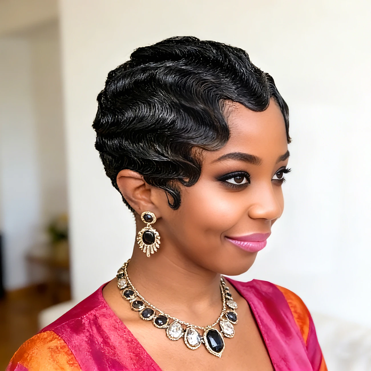 

Натуральный короткий парик с волнами в стиле океанской волны, парик-пикси, парик с волнистыми прядями, парик из натуральных волос, машинной работы, для женщин