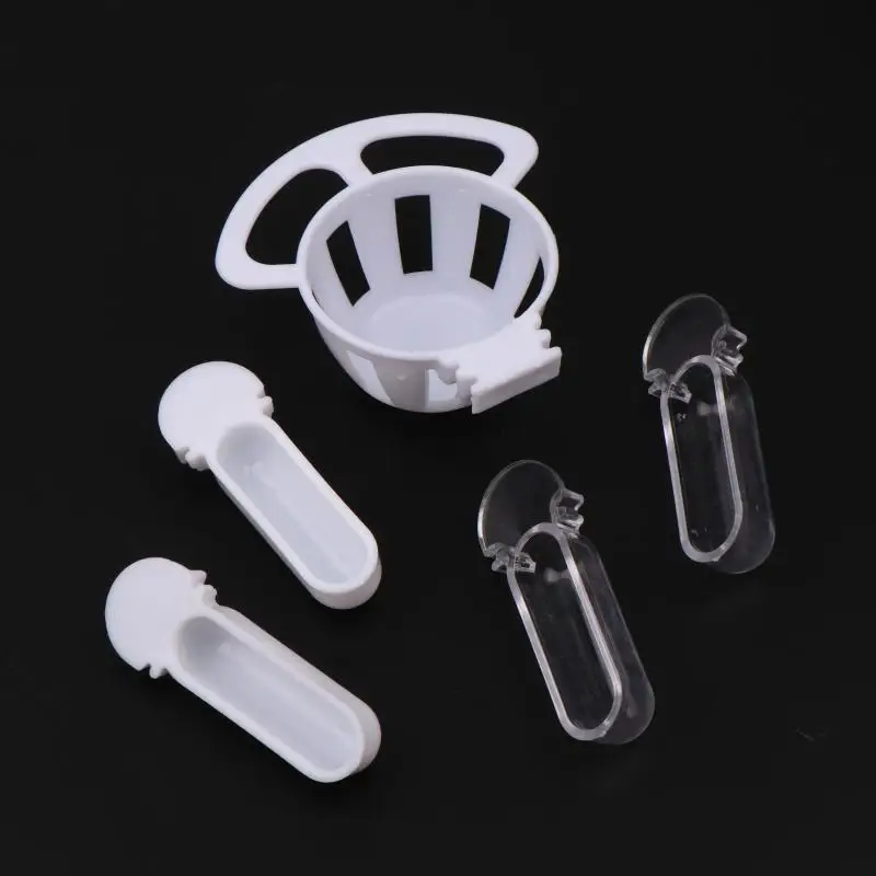 Nuevo Juego de 4 Comederos de Plástico Blancos para Pájaros Pequeños, Bandeja para Huevos, Práctica Caja Alimentadora para Canarios, Pinzones y Aves Pequeñas