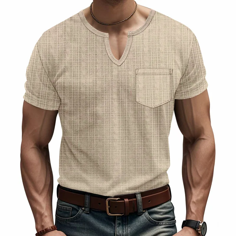 

American Summer Men's Imitation Bamboo Joint Loose Breathable Casual V-neck INS Quick-drying Short-sleeved T-shirt
