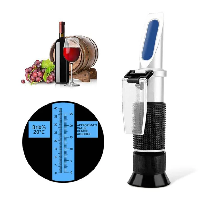 Handheld Alcohol Sugar Refractometer Wine Concentration Meter Densitometer 0-25% Alcohol Beer 0-40% Brix Grapes Refractometer