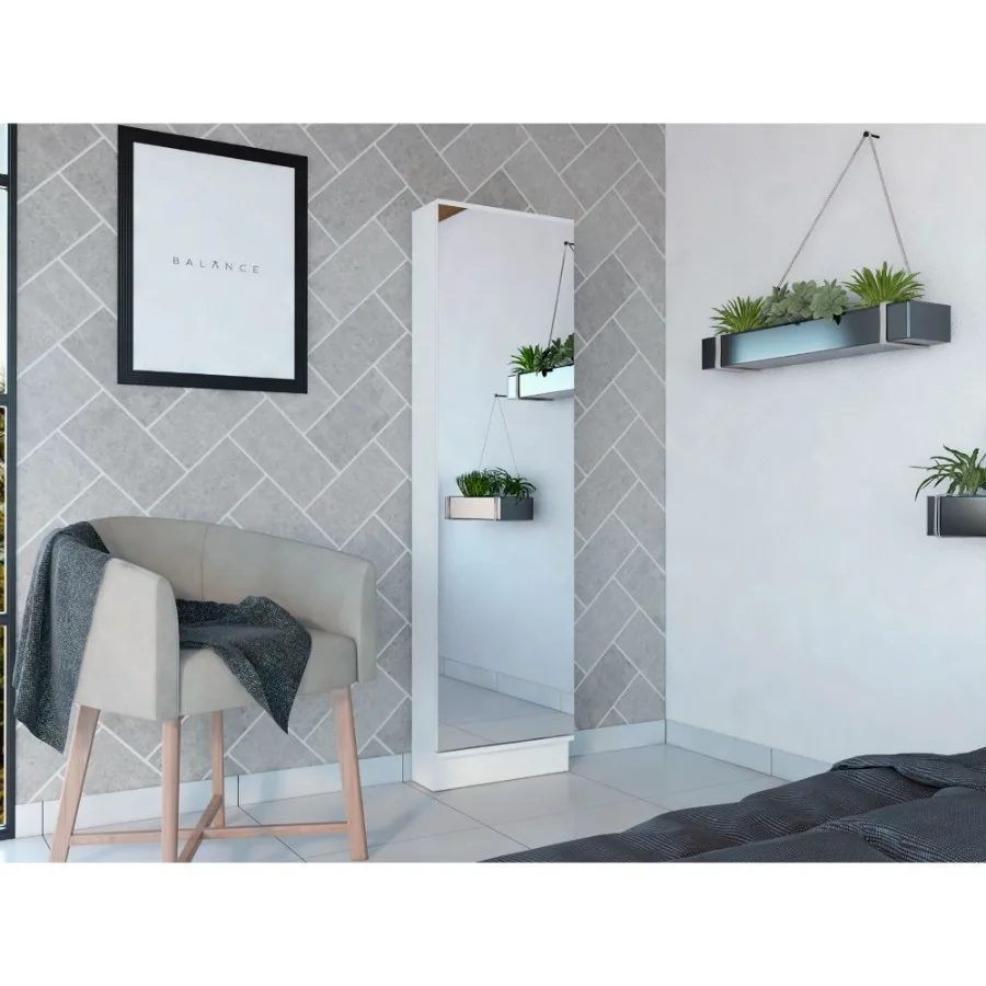 Ruan XL Shoe Rack with Mirror Five Interior Shelves Single Door Cabinet Black