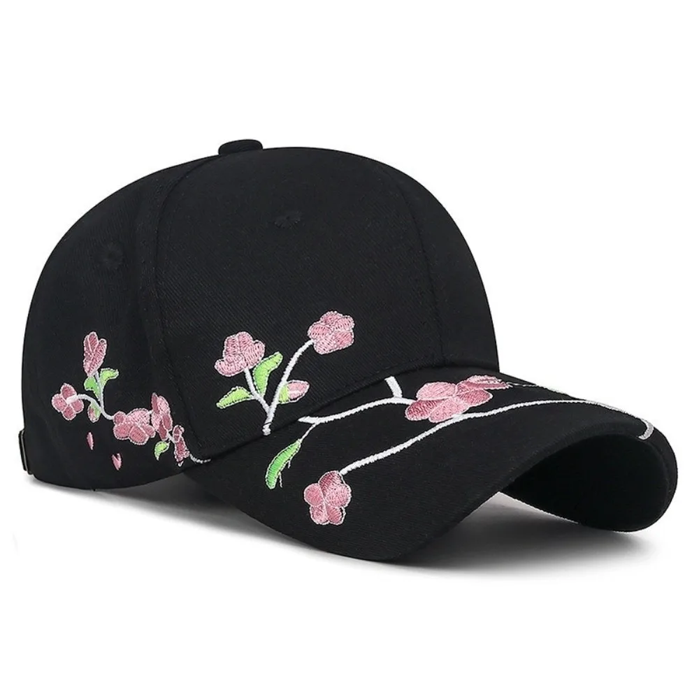 Fashion Peach Blossom Embroidery Baseball Caps Adjustable All Seasons Visor Cap Casual Peaked Cap Outdoor Sports