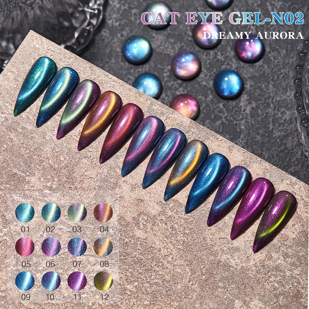 Vendeeni 12 Farben/Set Traumhafter Aurora Katzenaugen-Gel-Nagellack Magnetischer UV-LED-Gel-Lack mit Display – Detail 4