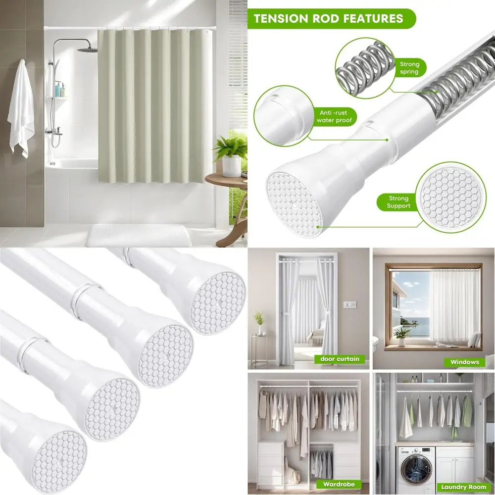 

Adjustable 30-64 Inch Tension Curtain Rod, No-Drill White Shower Curtain Rod for Windows and Doorways
