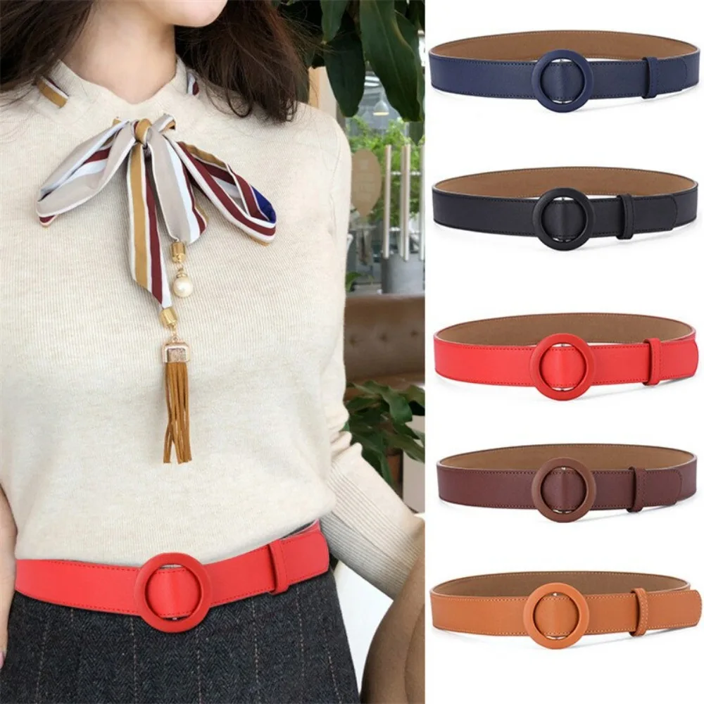 Women\'s Belt Round Buckle PU Leather Fashion Accesories Waistband Brown Blue Red Khaki Waist Belts for Women