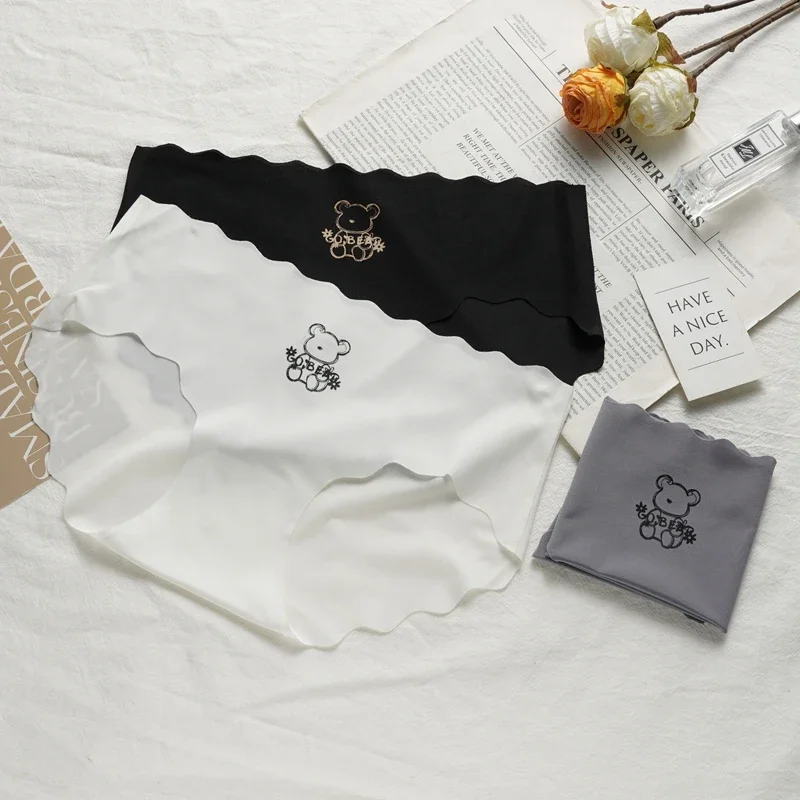 Женские милые трусики с мультяшным принтом, простые бесшовные трусы со средней талией, удобное дышащее нижнее белье, новые тонкие трусы