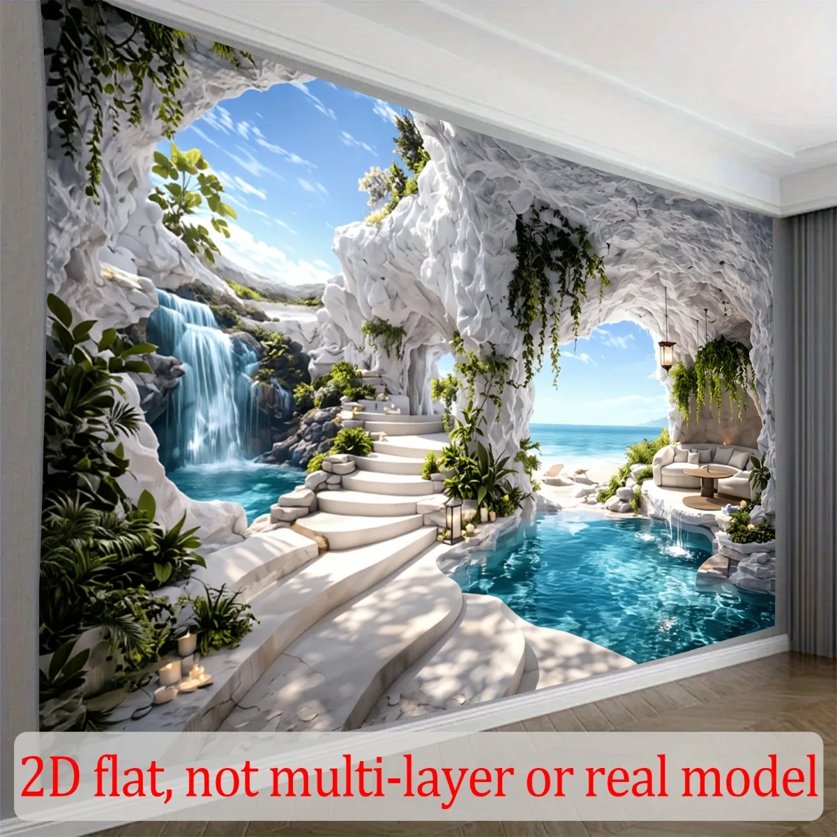 Realistic Waterfall Mural Tapestry Tropical Paradise Wall Art Polyester Print Waterproof Indoor Home Resort Decor Large Size