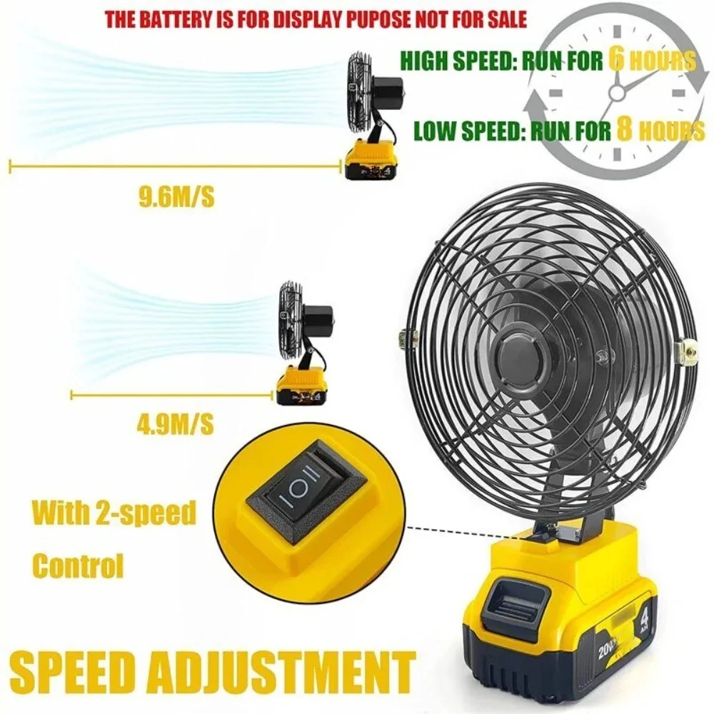 Imagem -02 - Cordless Camping Fan Ventilador Jobsite para Dewalt 18v 20v Li-ion Battery Dcb205 Dcb203 Ventilador Velocidades para Tenda Trabalho ao ar Livre Casa